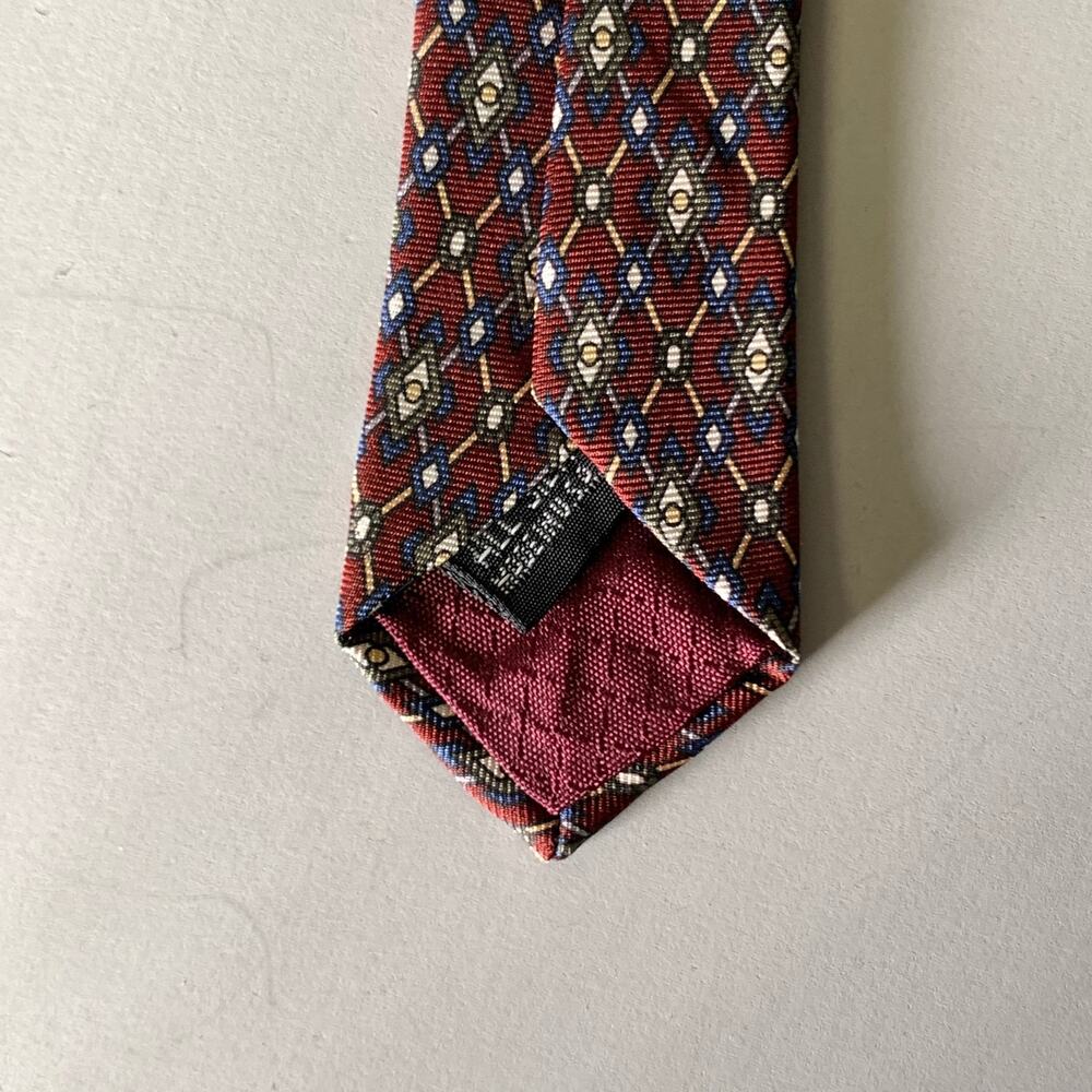 CHRISTIAN DIOR Burgundy Navy Cream Geometric Silk Tie - Picture 4 of 4